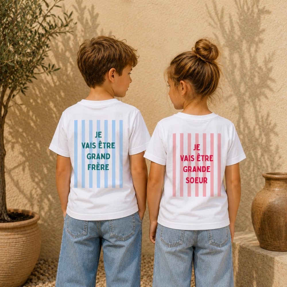 Annonce grossesse avec t-shirt enfant personnalisé – Futur grand frère, future grande sœur, idée cadeau famille, t-shirt annonce grossesse