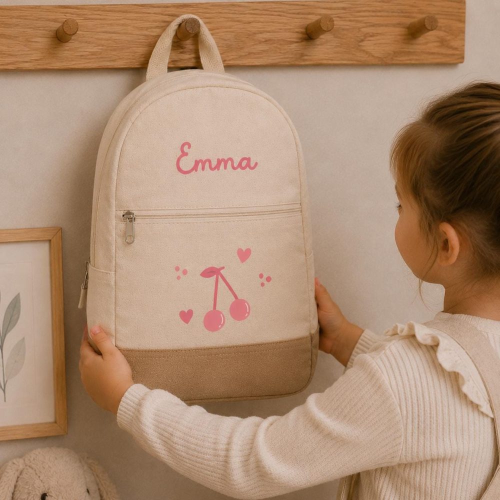 Sac a dos personnalisé enfant école - sac cerise enfant -sac rentrée scolaire cerise, sac prénom rentrée scolaire sac école sac fille école