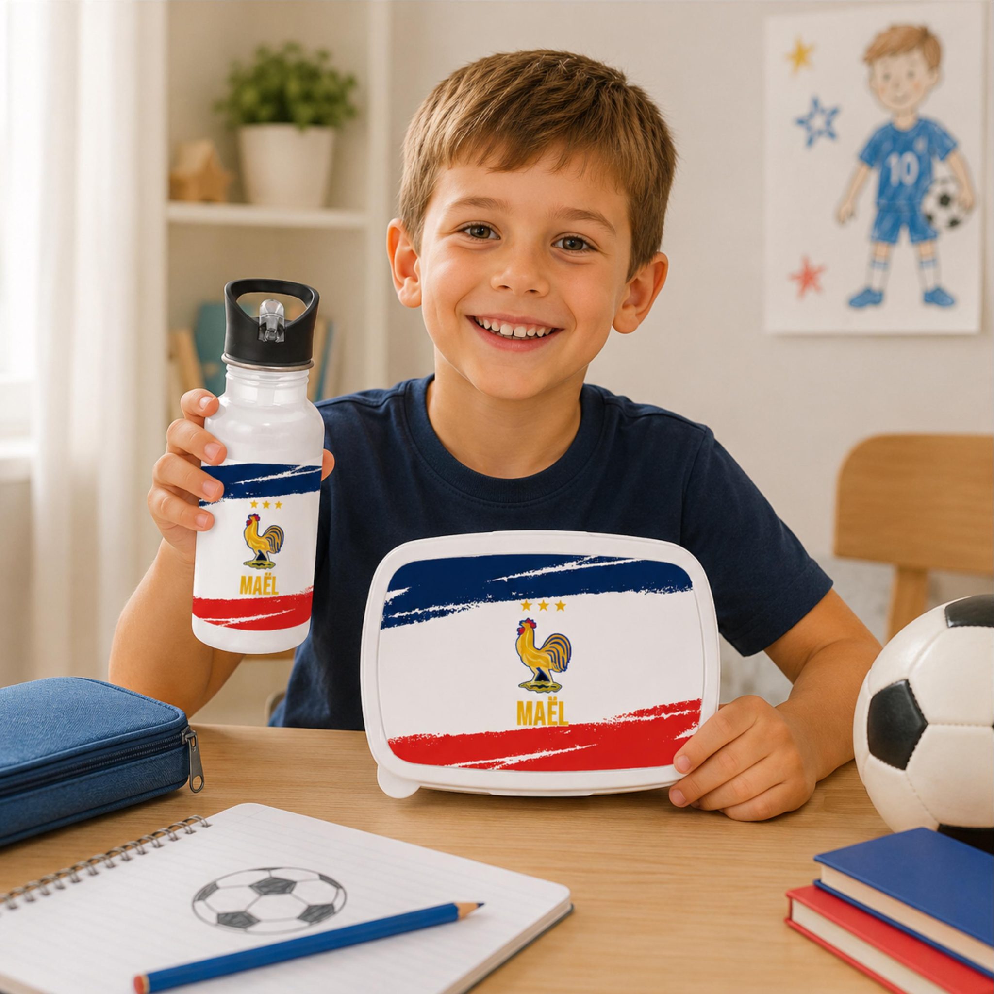 Kit repas enfant Football France personnalisé — boîte goûter foot