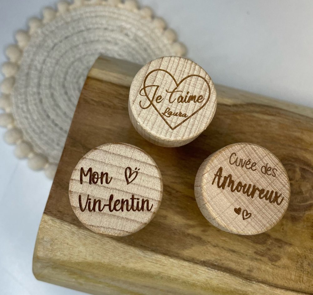Lot 4 Bouchons vin Saint valentin — Bouchon à personnaliser