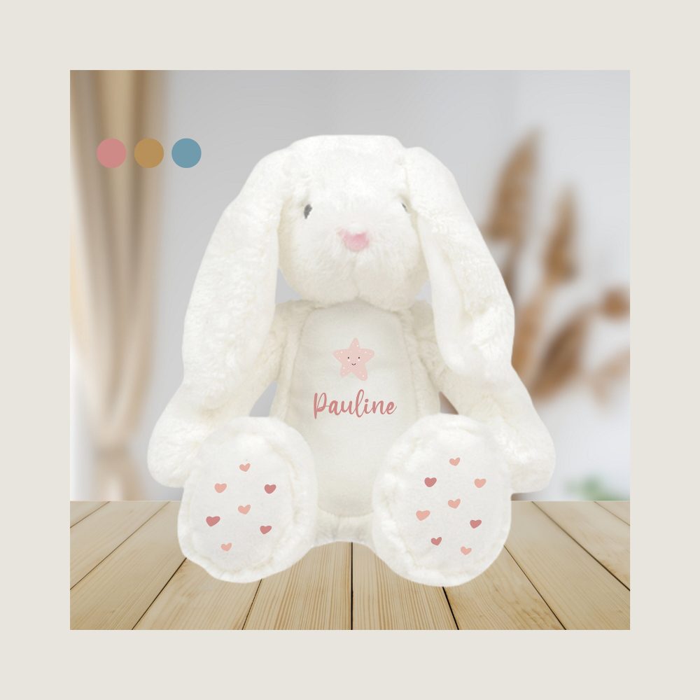 Peluche doudou lapin blanc personnalisé