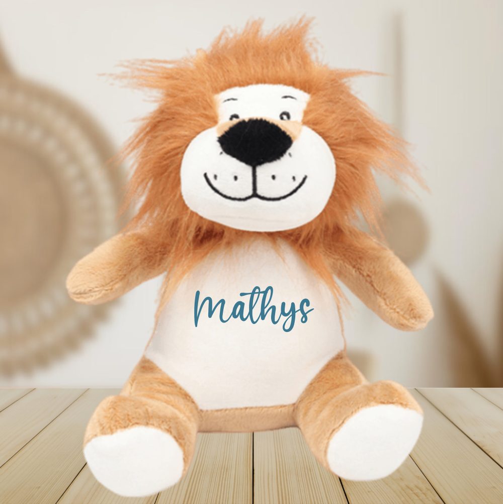 Peluche doudou lion personnalisé prénom — cadeau bébé doudou