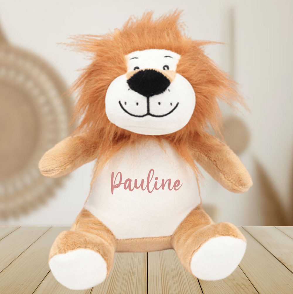 Peluche doudou lion personnalisé prénom — Cadeau d'anniversaire