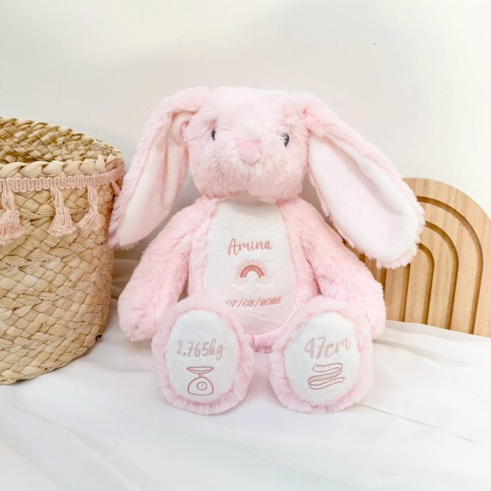 Peluche Lapin rose personnalisé naissance