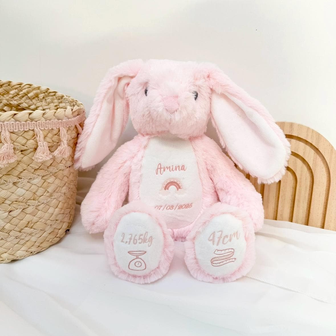 Peluche Lapin rose personnalisé naissance