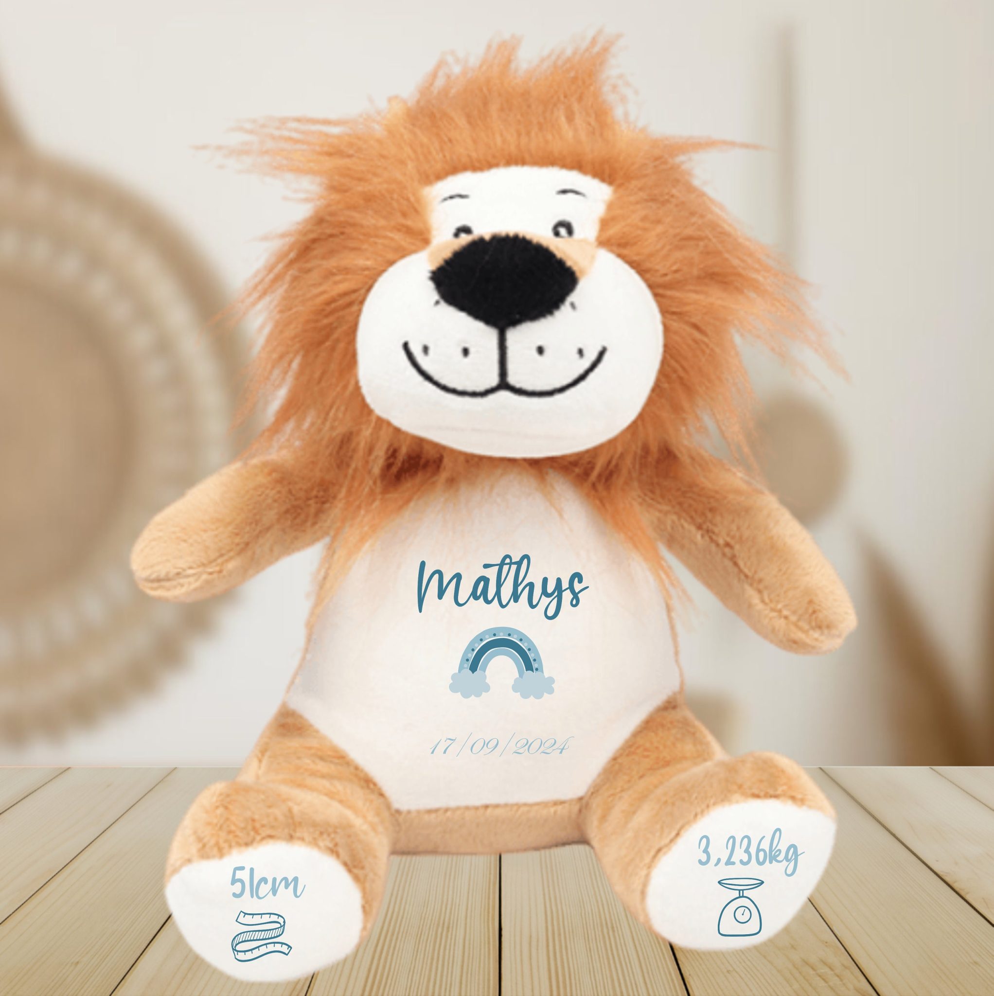 Peluche Lion enfant personnalisé prénom — cadeau bébé doudou