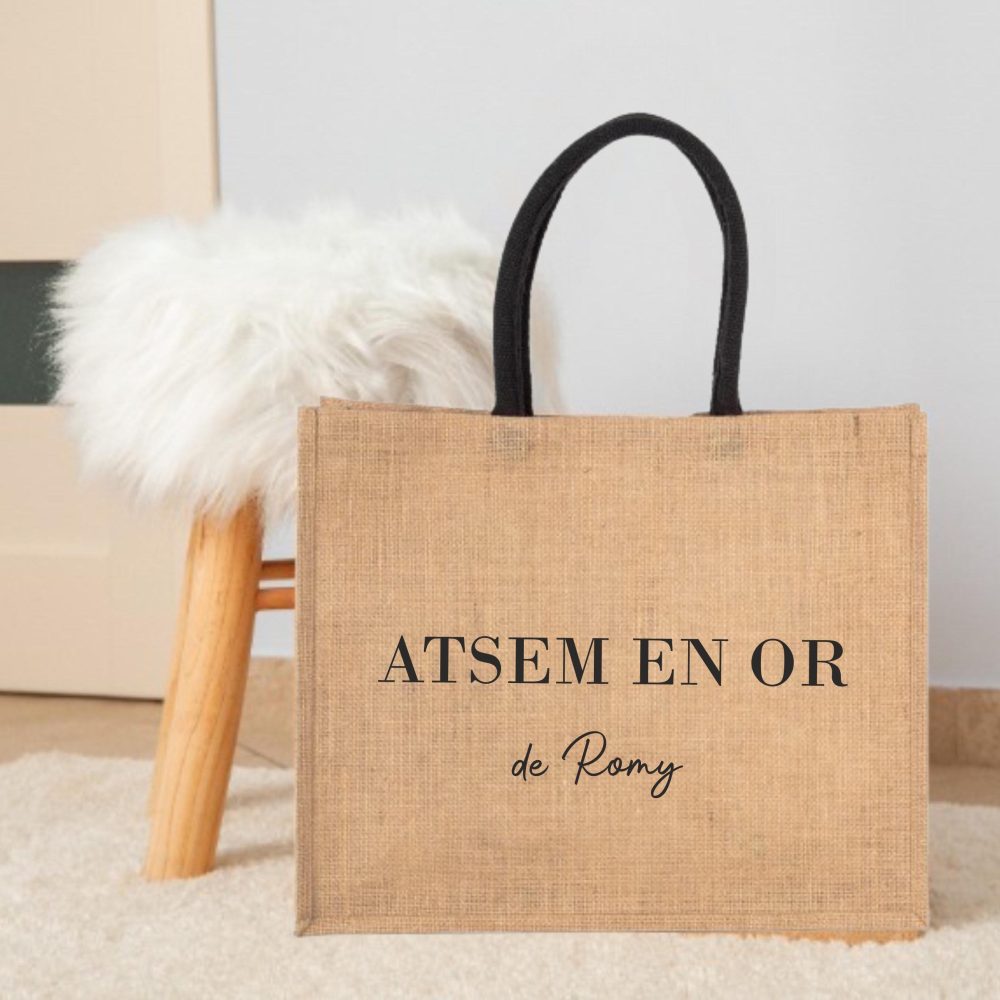 Sac en jute "Atsem en Or" personnalisé pour un Atsem
