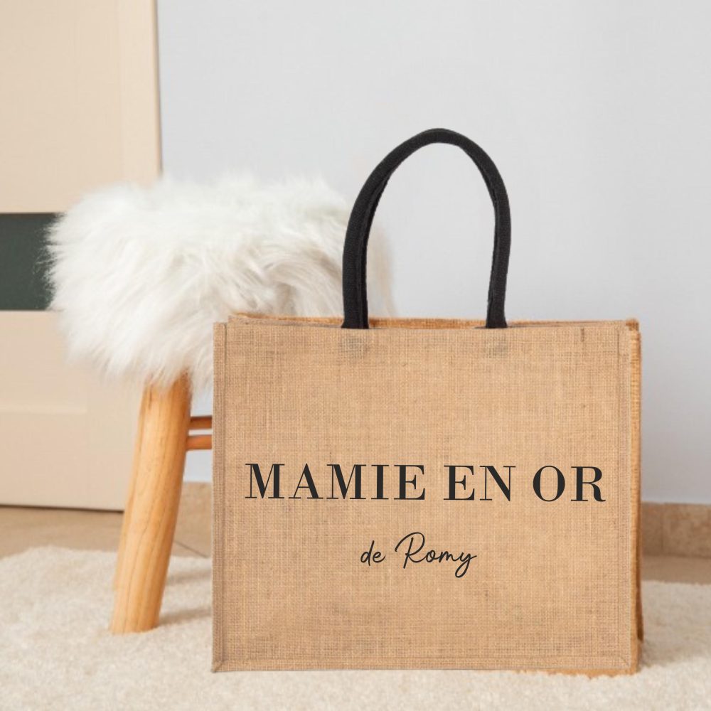 Sac en jute "Mamie en Or" personnalisé