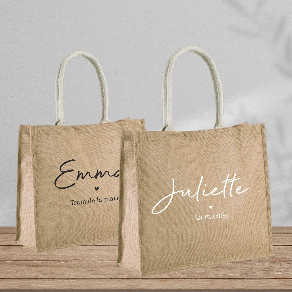 Sac en jute naturel Team de la mariée