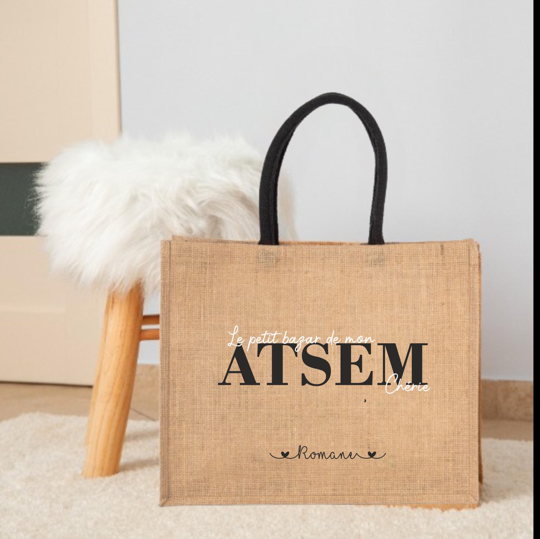 Sac en jute personnalisé "Le Petit Bazar - Maitresse — cadeau de fin d'année maitress