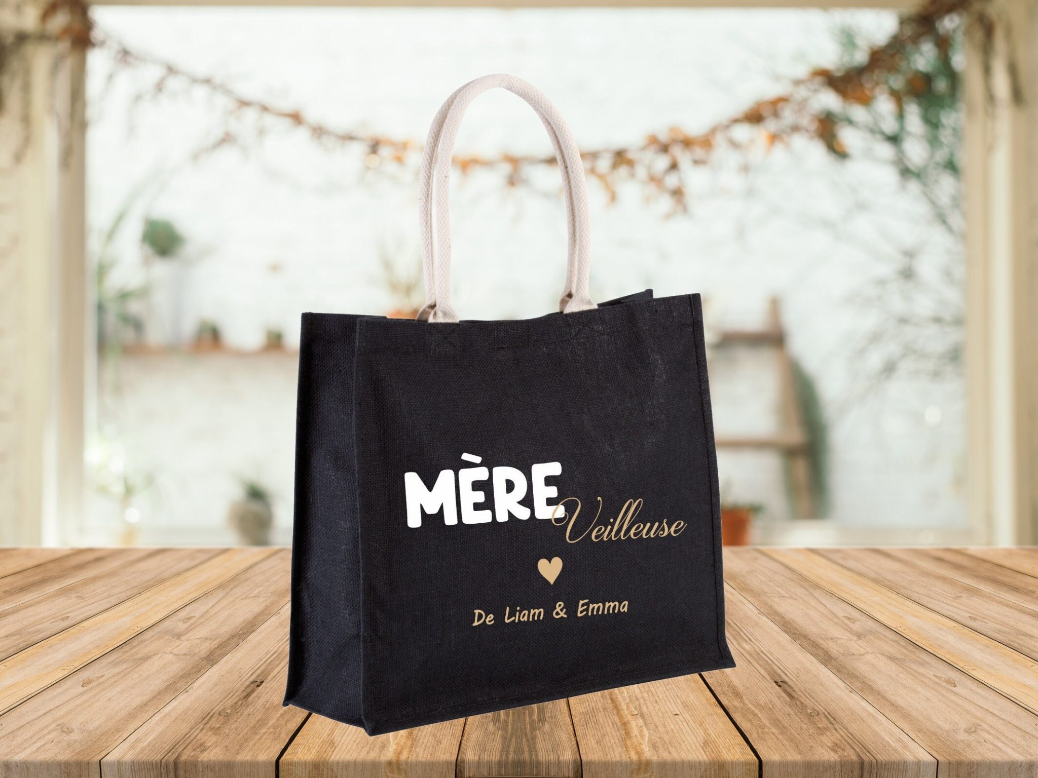 Sac jute à personnaliser mère veilleuse — anniversaire maman