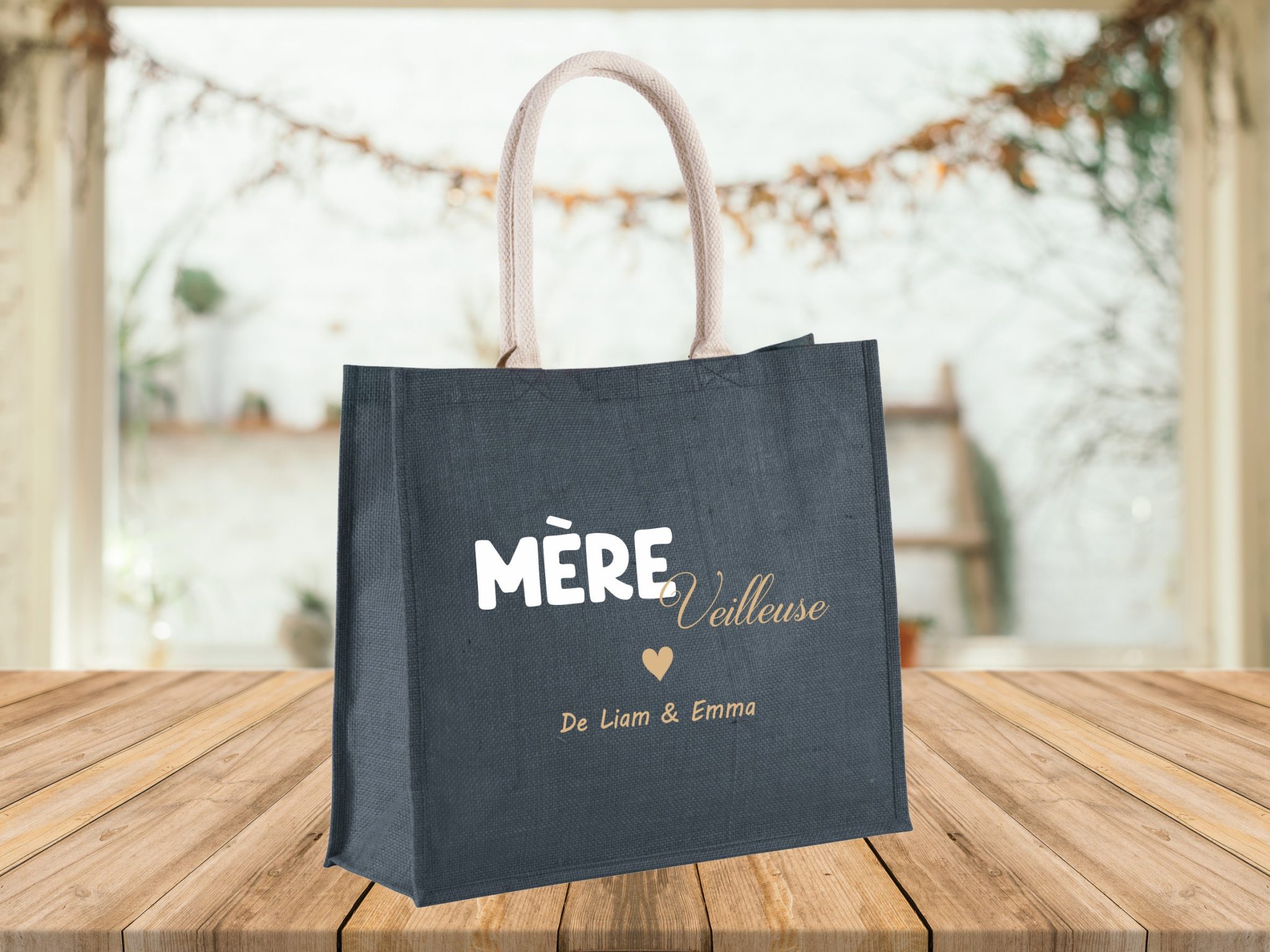 Sac jute à personnaliser mère veilleuse — cadeau personnalisé maman