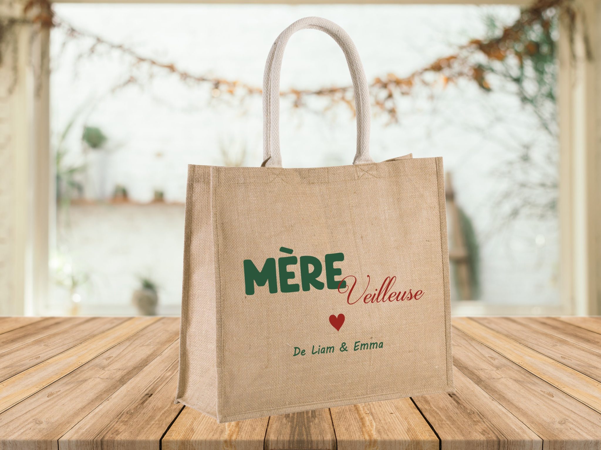 Sac jute à personnaliser mère veilleuse — fête des mamans