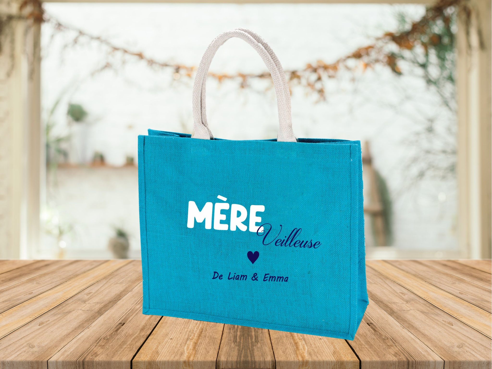 Sac jute à personnaliser mère veilleuse — fête des mères