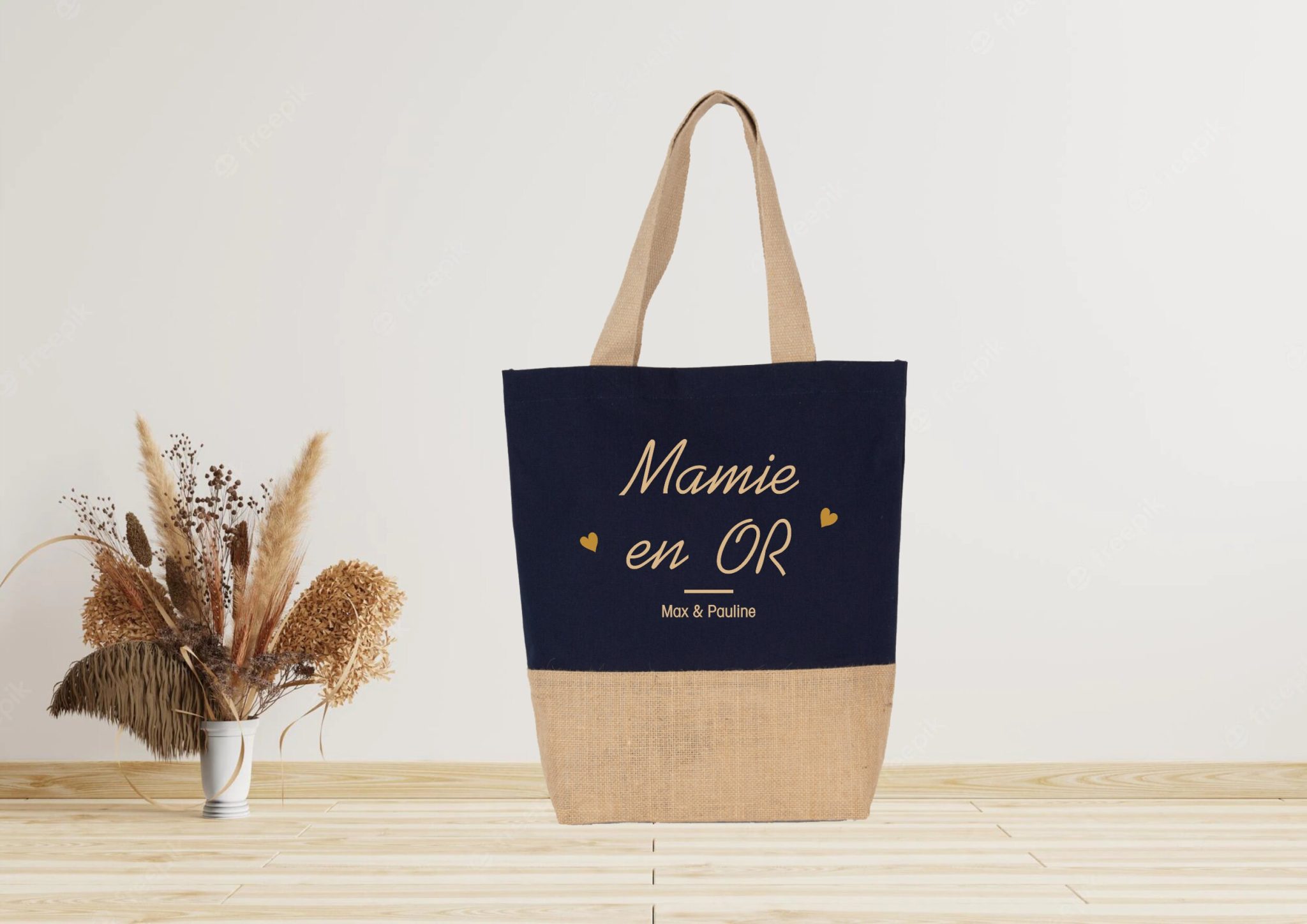 Sac shopping à personnaliser Mamie en or