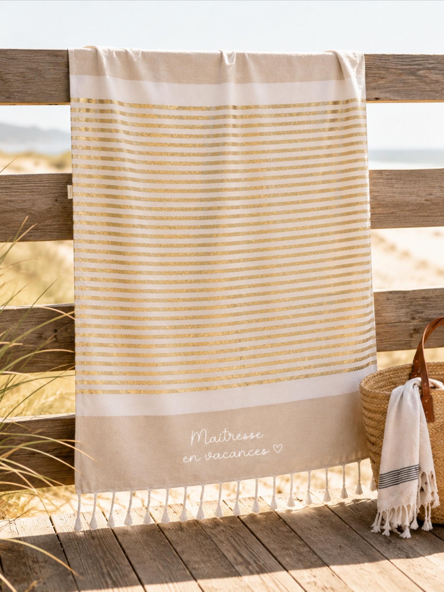 Serviette de Plage Personnalisée Maîtresse — idée cadeau atsem