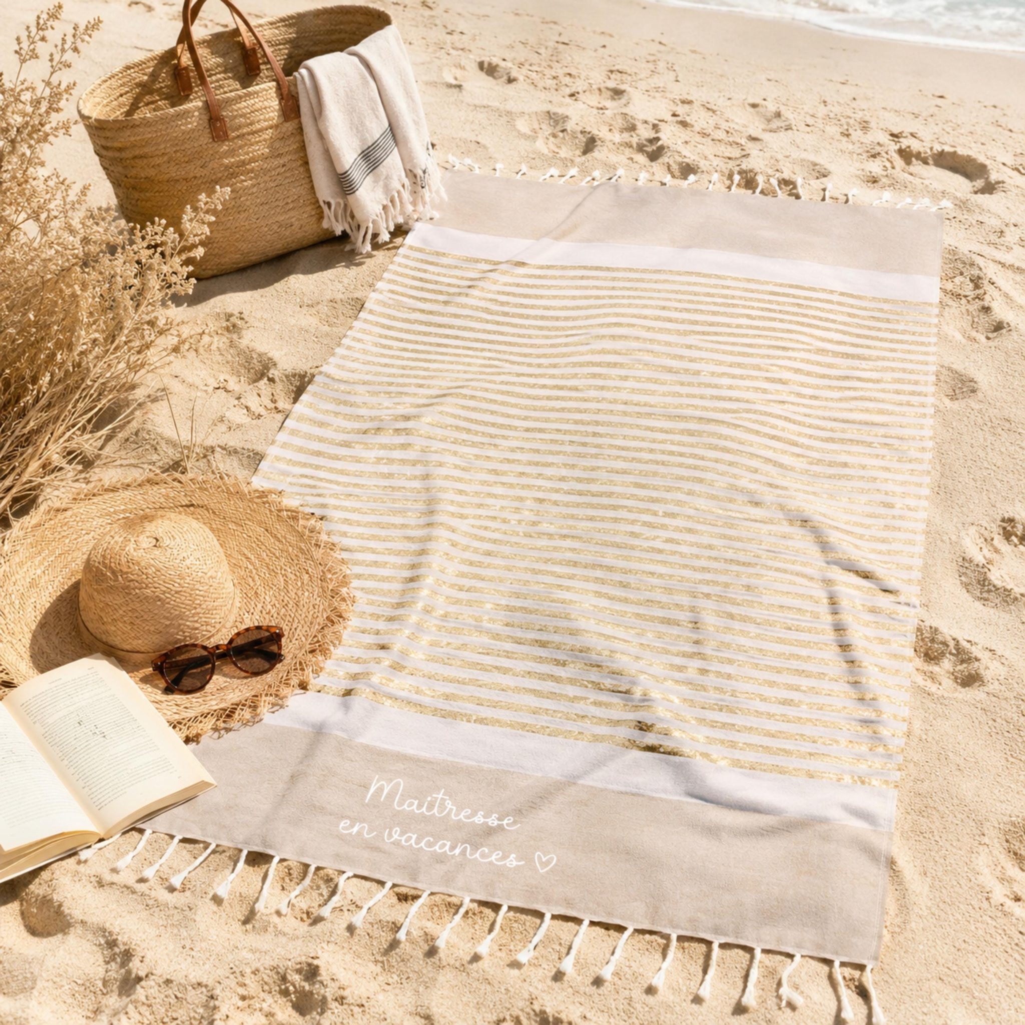 Serviette de Plage Personnalisée Nounou — cadeau vacances nounou