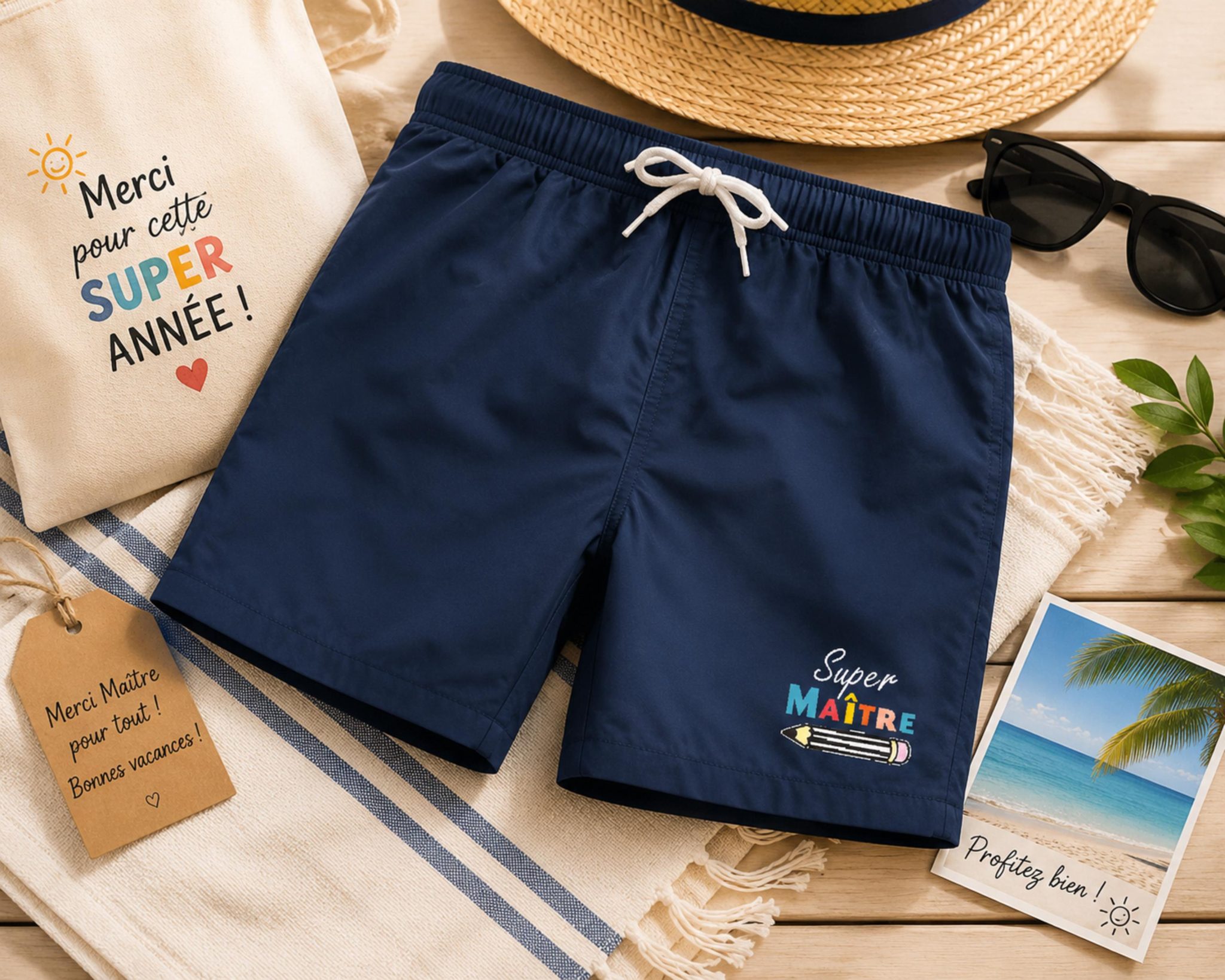 Short de Bain Personnalisé Maître Cadeau — cadeau de classe maître