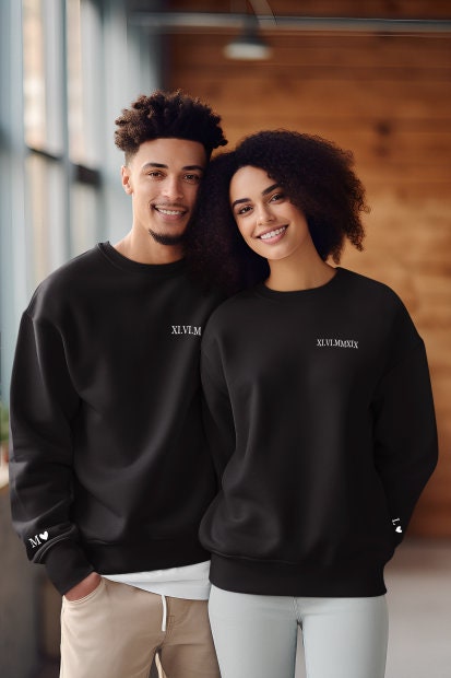 Sweat à capuche duo couple — Date chiffres romain