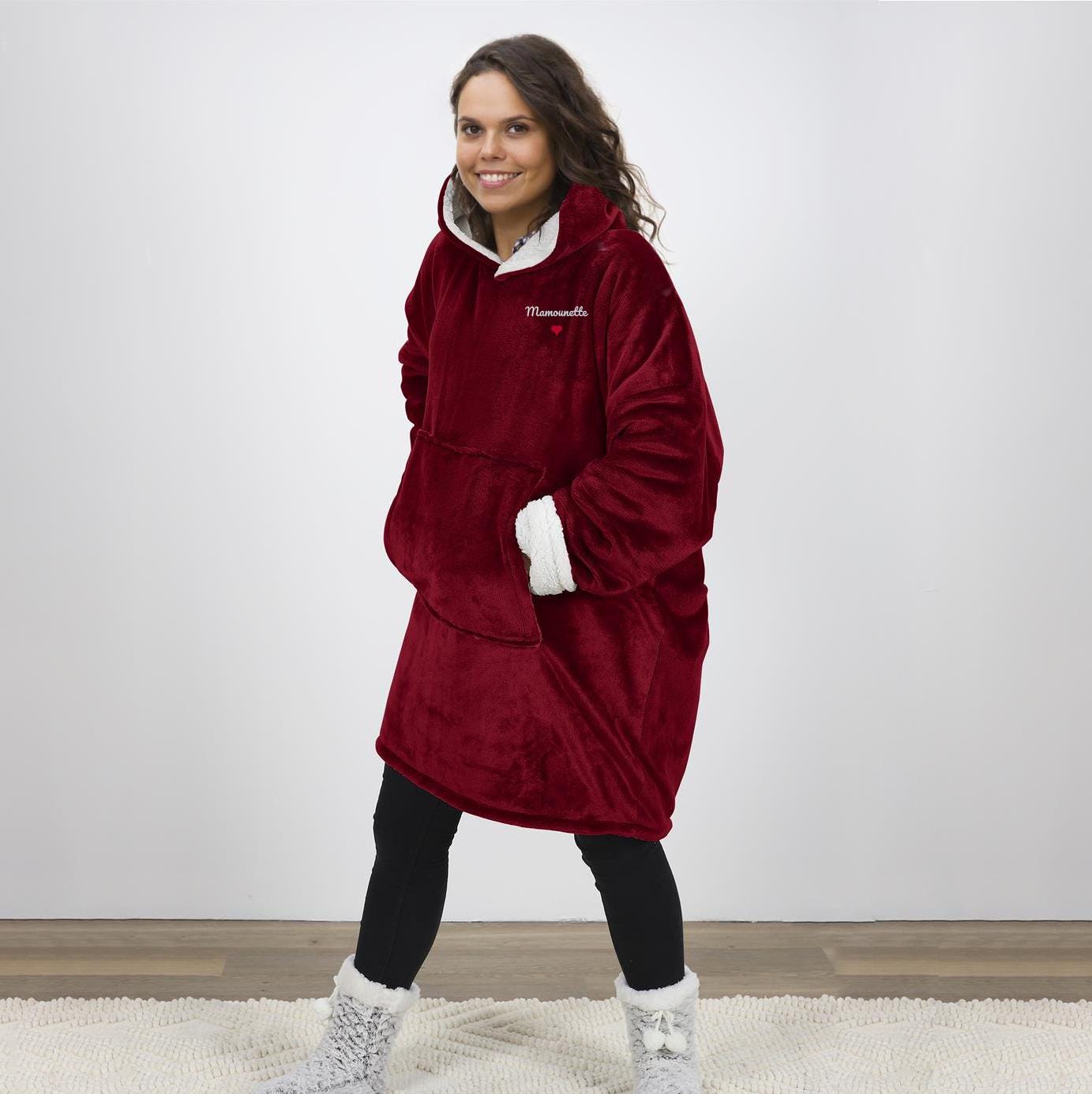 Sweat-plaid personnalisé, cadeau brodé — anniversaire mamie