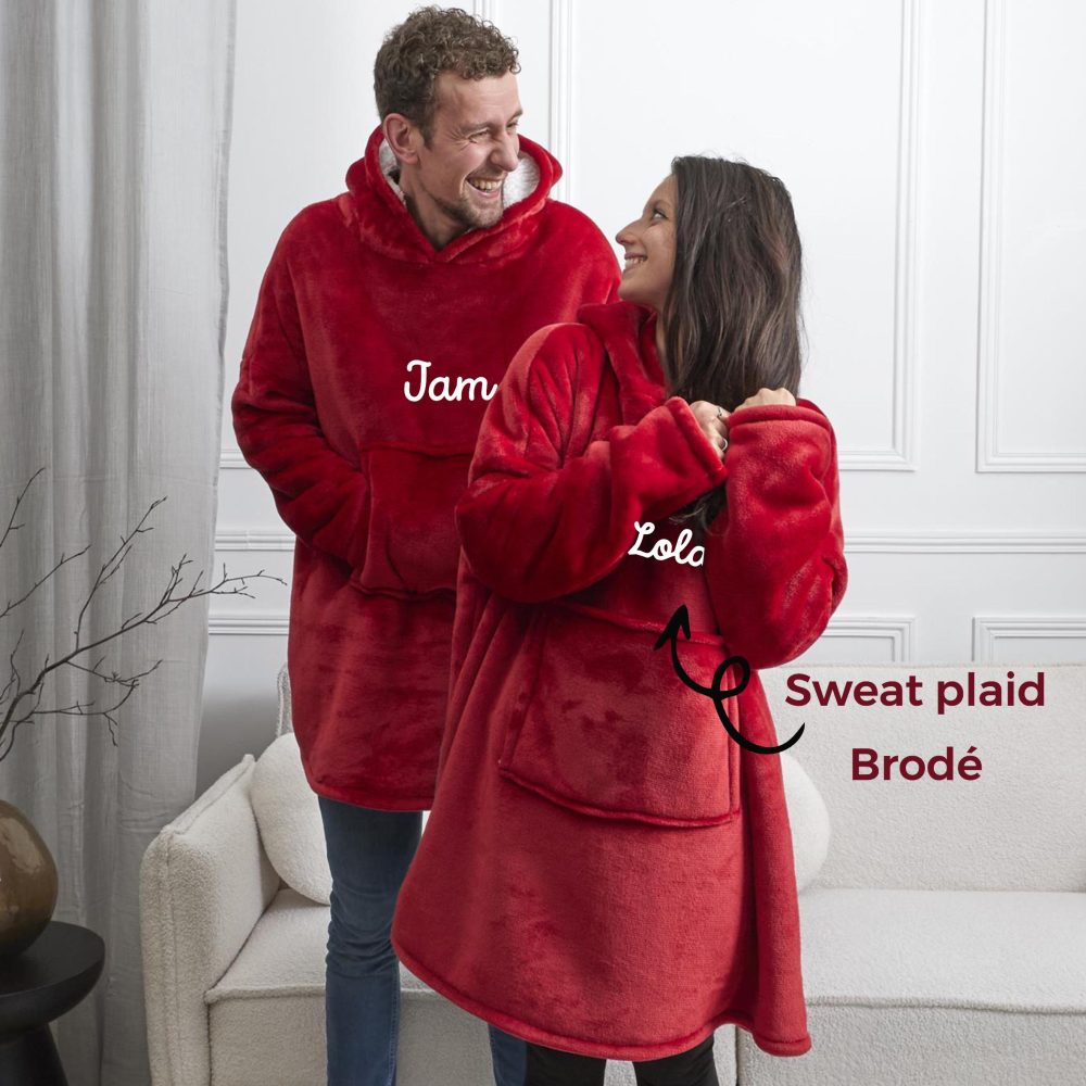 Sweat-plaid personnalisé cadeau saint valentin brodé
