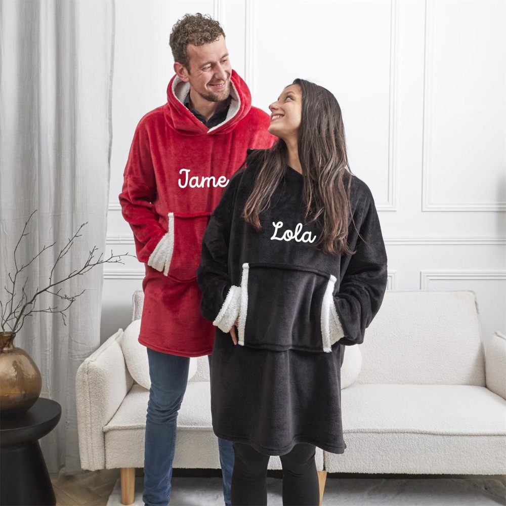 Sweat-plaid personnalisé cadeau saint valentin brodé — cadeau hiver femme