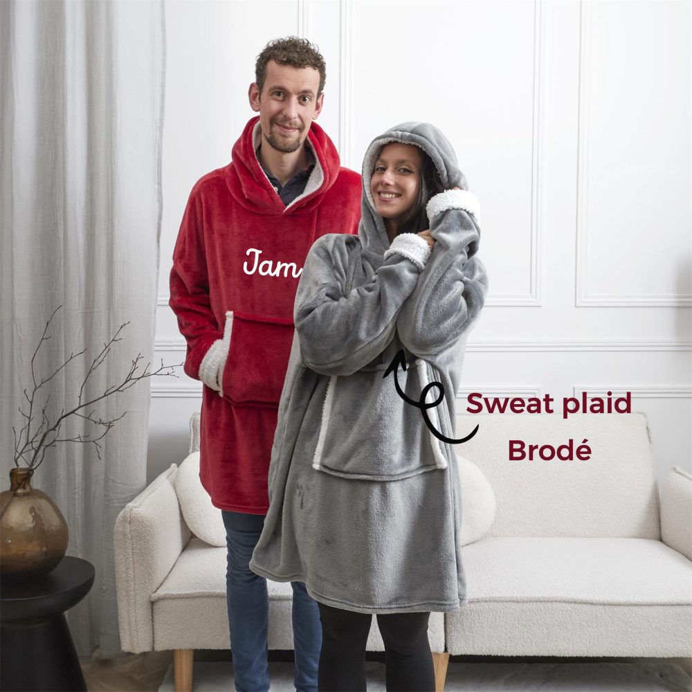 Sweat-plaid personnalisé cadeau saint valentin brodé — cadeau romantique