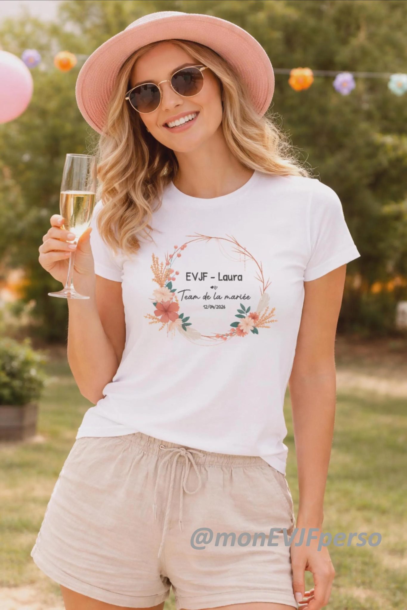 T-shirt EVJF personnalisé fleur — cadeau evjf personnalisé