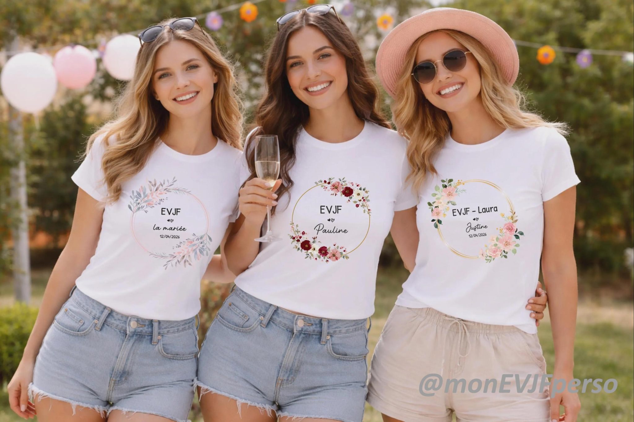 T-shirt EVJF personnalisé fleur — cadeau personnalisé la mariée