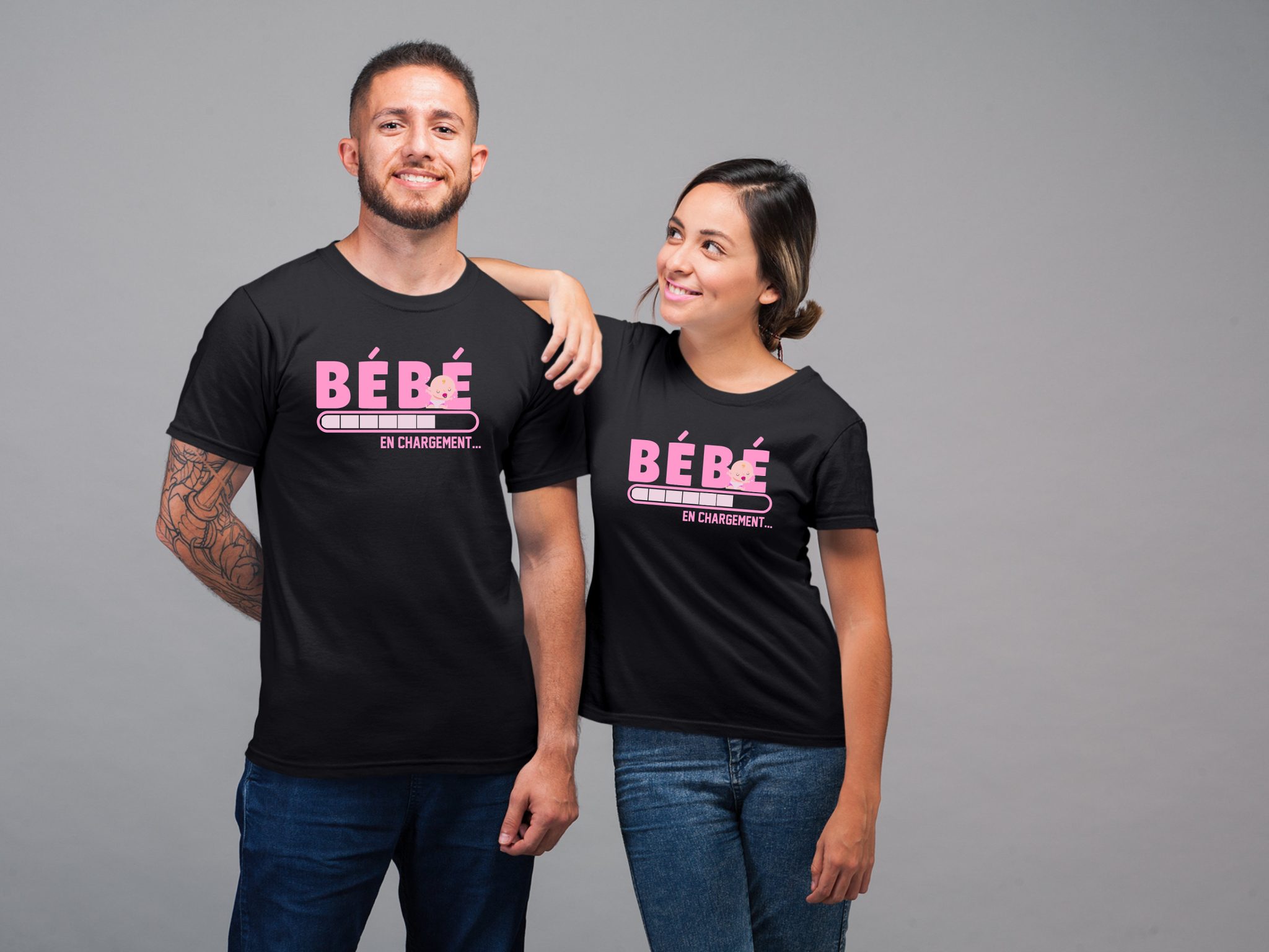 T-shirt Noir annonce grossesse — annonce naissance papi mamie