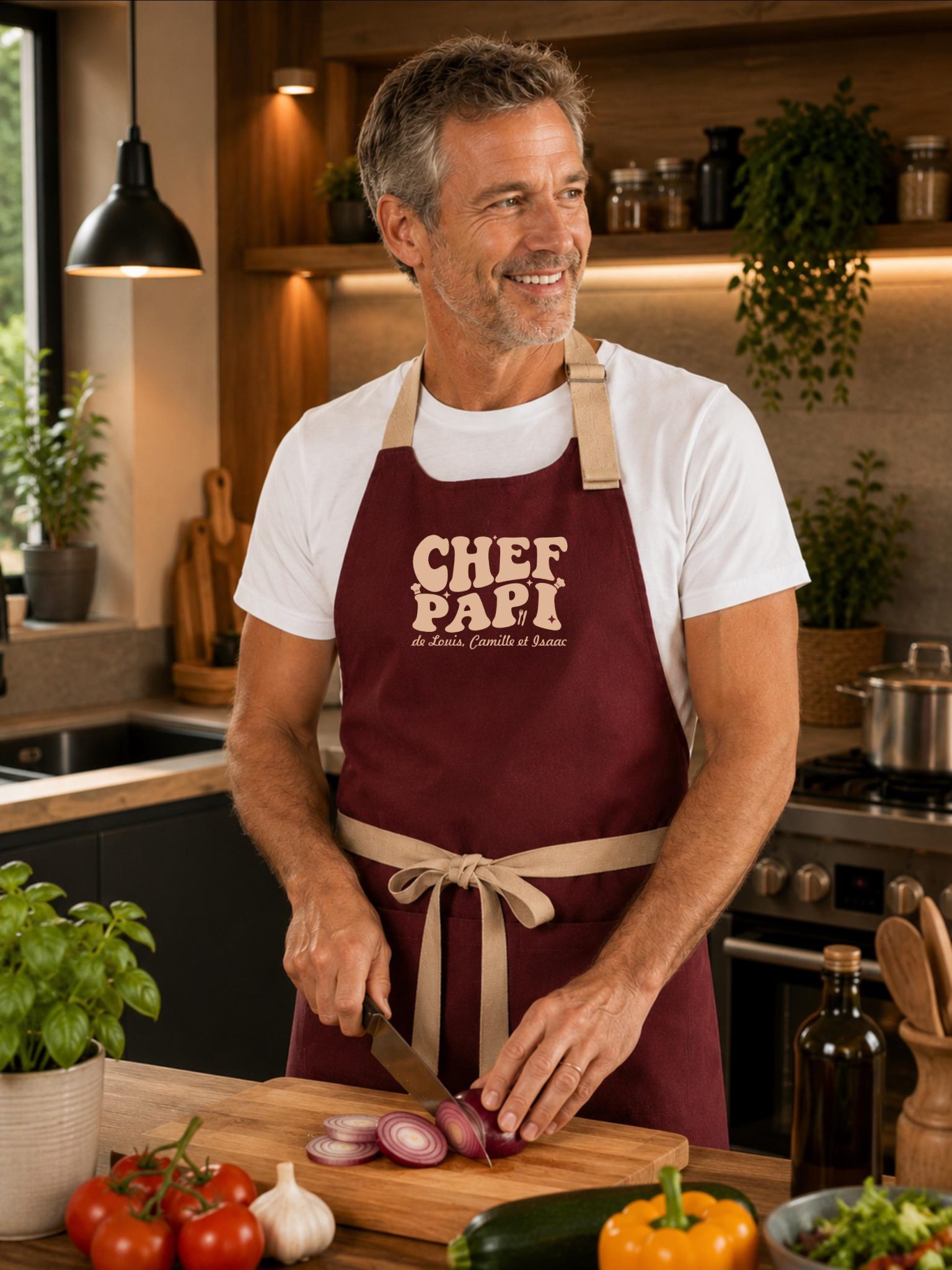 Tablier chef papa à personnaliser avec prénoms