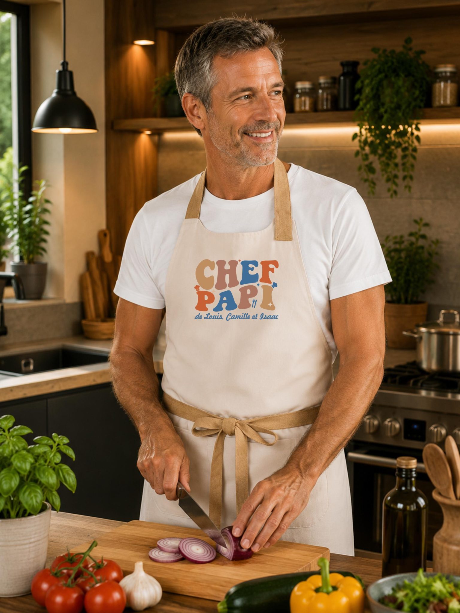 Tablier chef papa à personnaliser avec prénoms — anniversaire papa