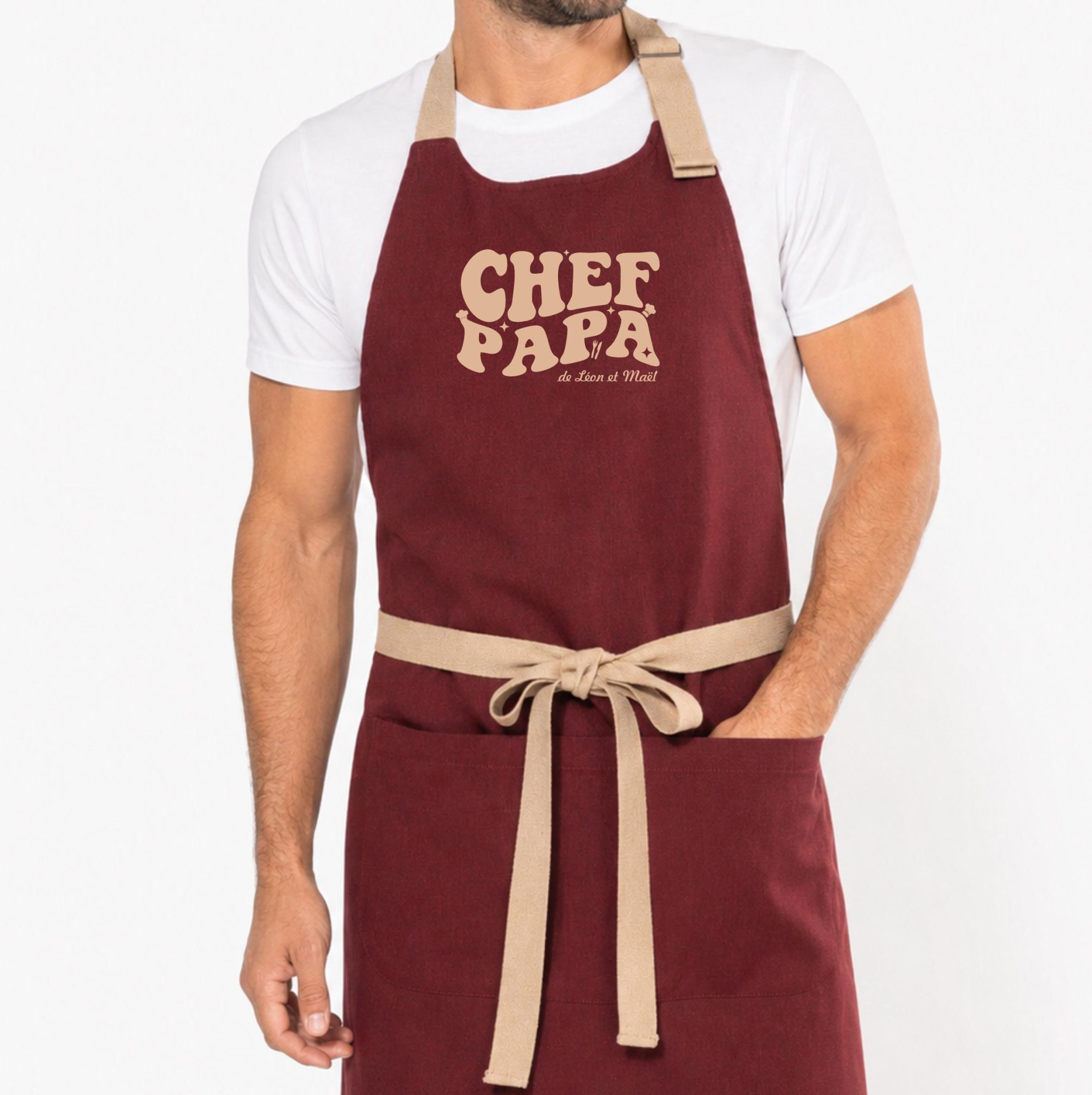 Tablier chef papa à personnaliser avec prénoms — cadeau à personnaliser papi