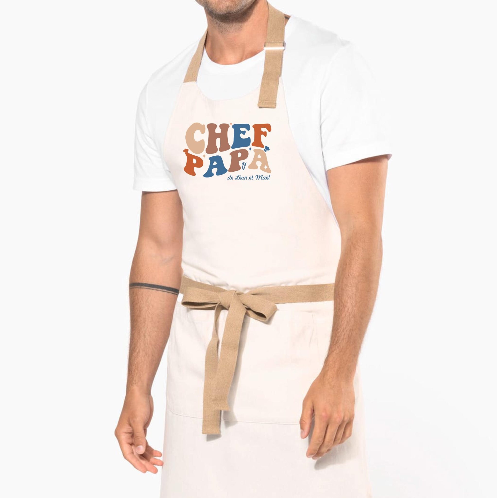 Tablier chef papa à personnaliser avec prénoms — cadeau grand-père