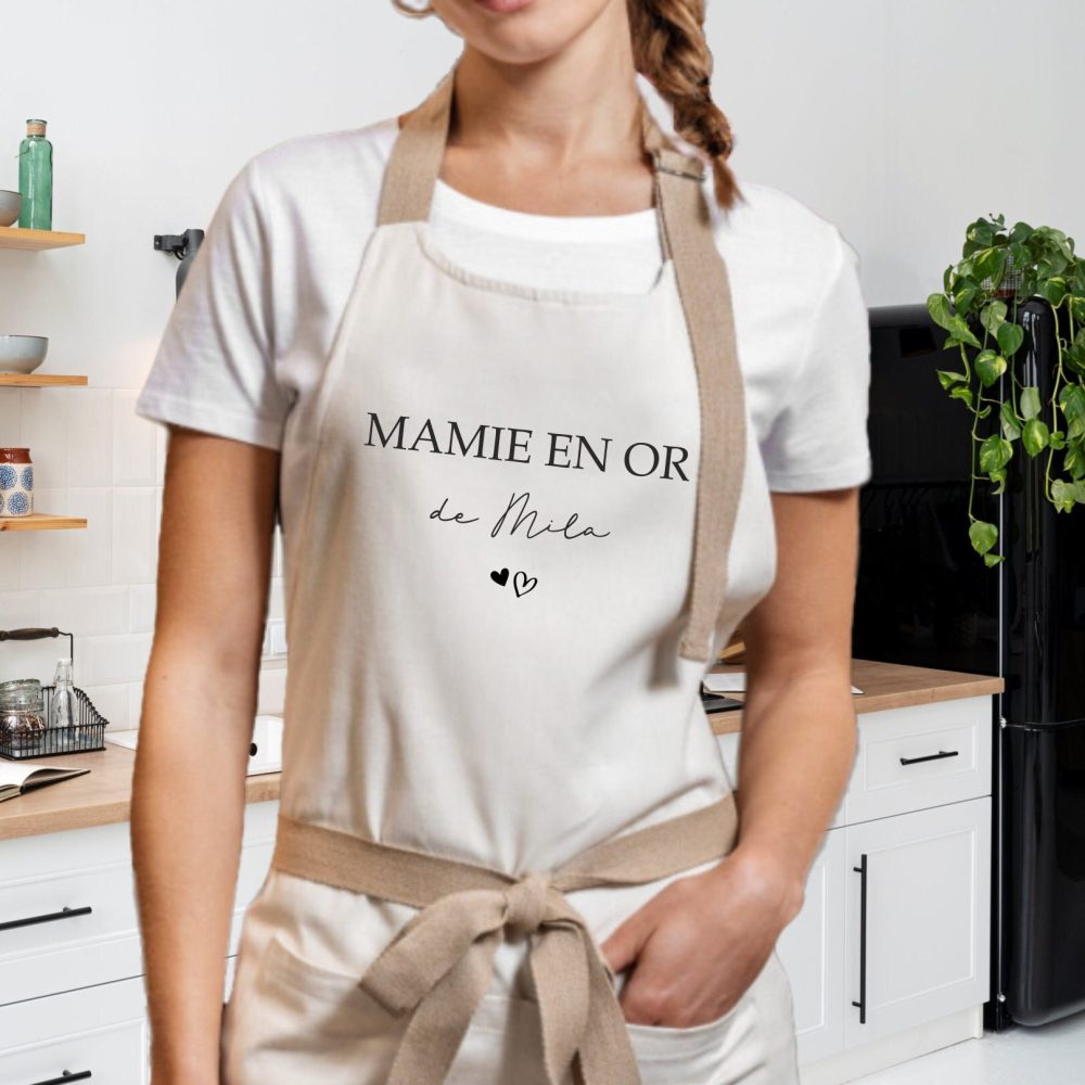 Tablier de cuisine personnalisé Mamie en or