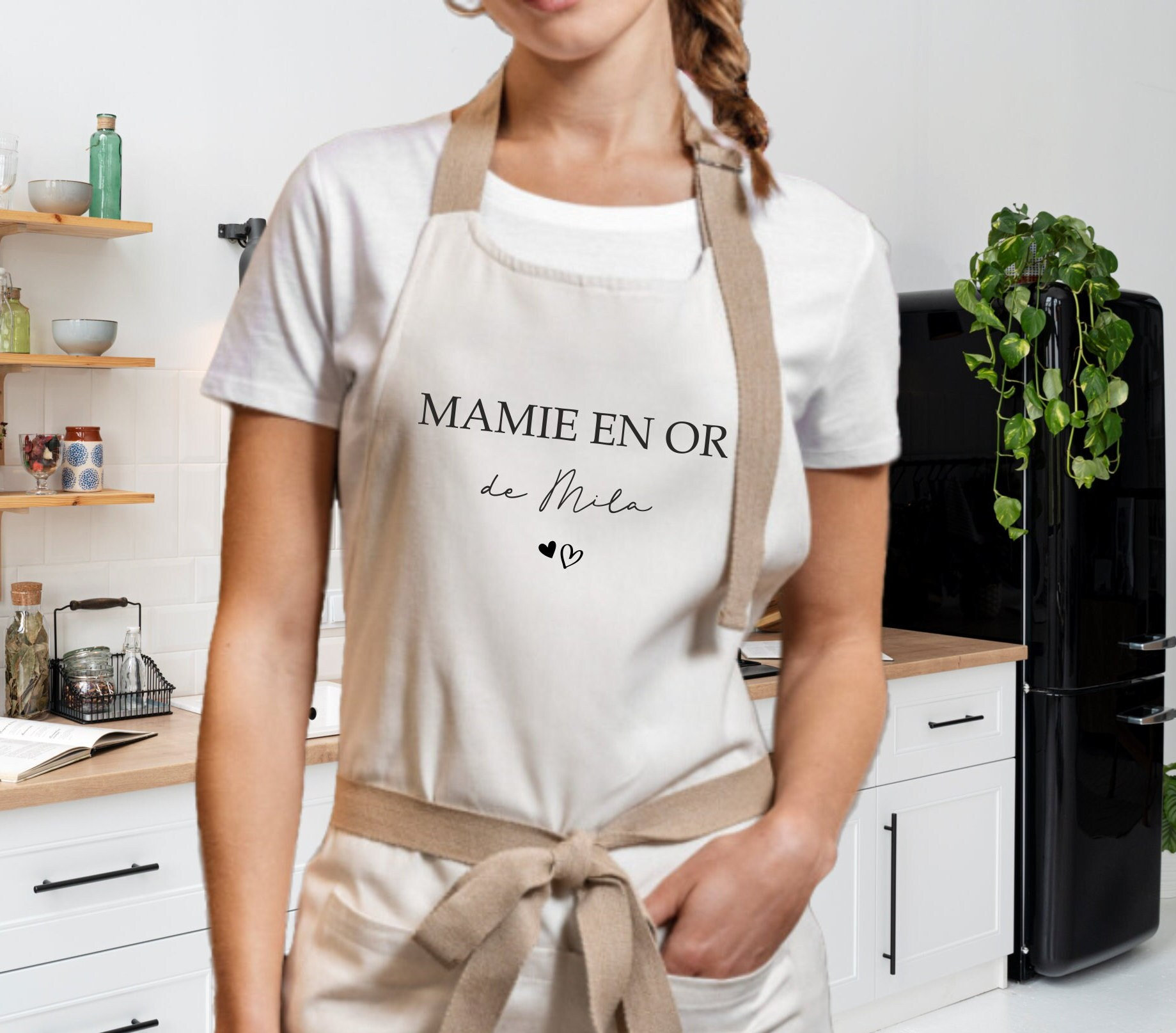 Tablier de cuisine personnalisé Mamie en or