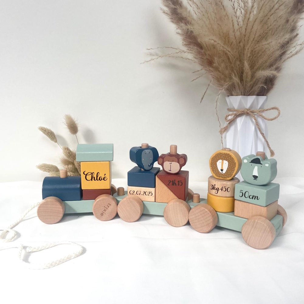 Train naissance à empiler — cadeau naissance personnalisé
