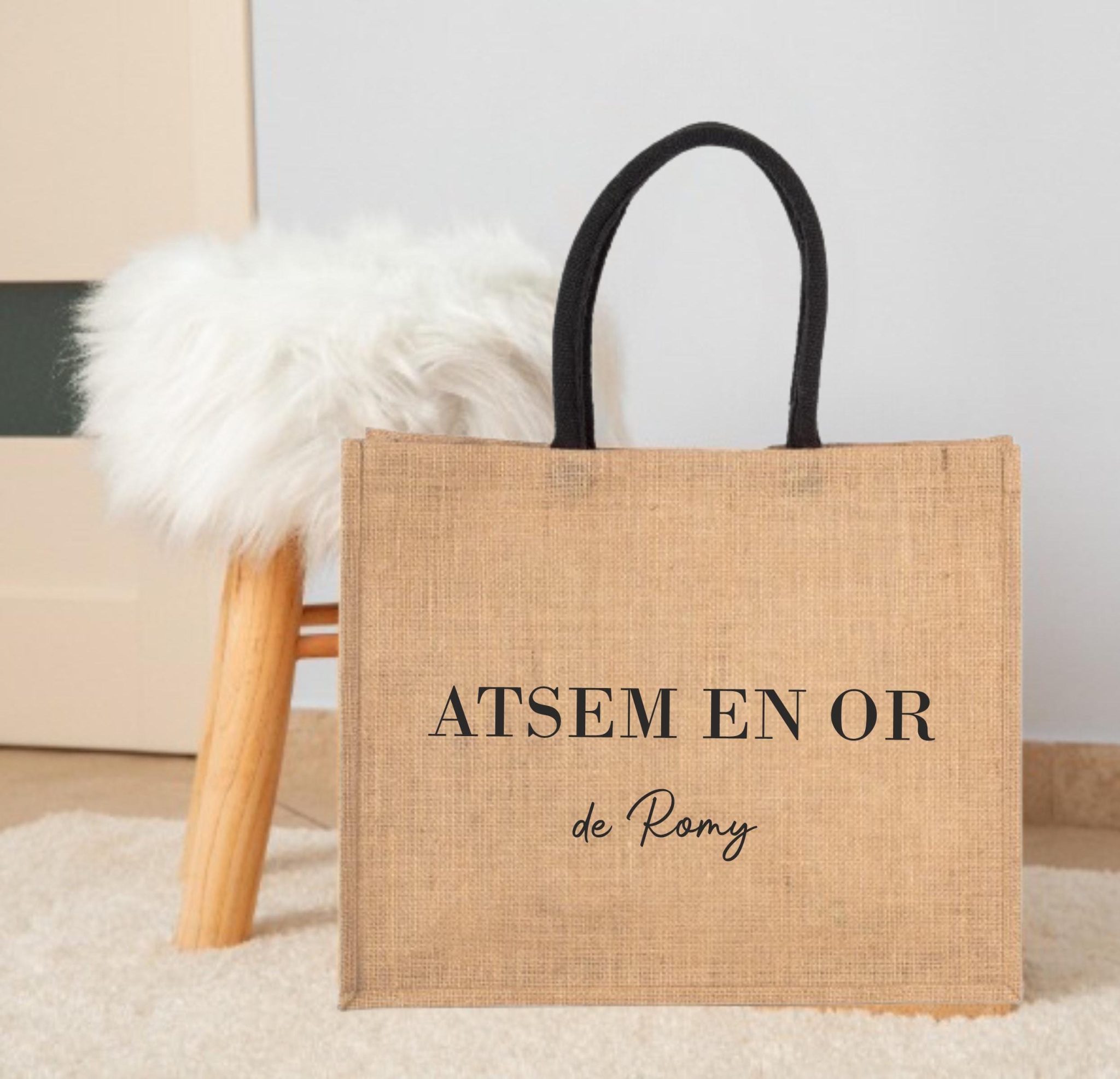 Sac en jute "Atsem en Or" personnalisé pour un Atsem