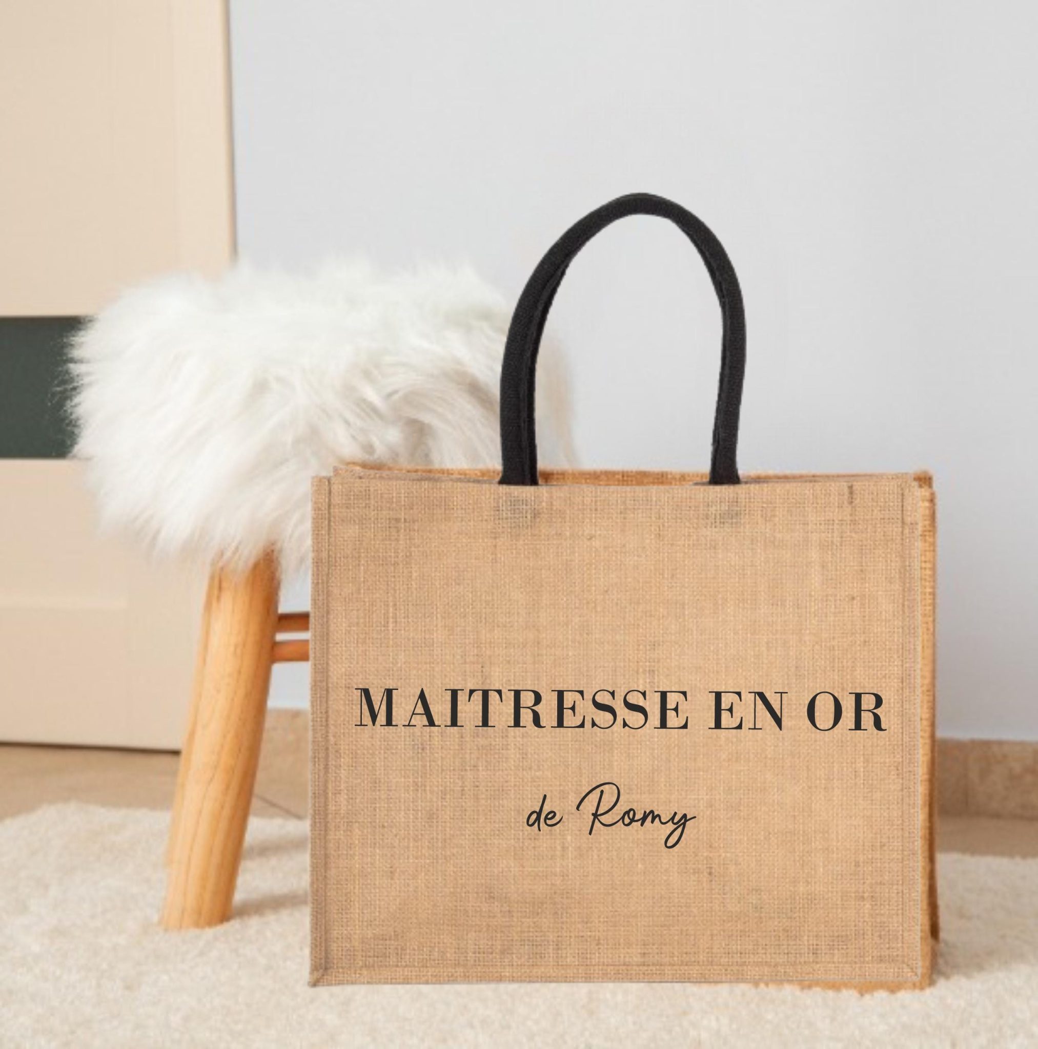 Sac en jute "Atsem en Or" personnalisé pour un Atsem — anniversaire maitresse atsem