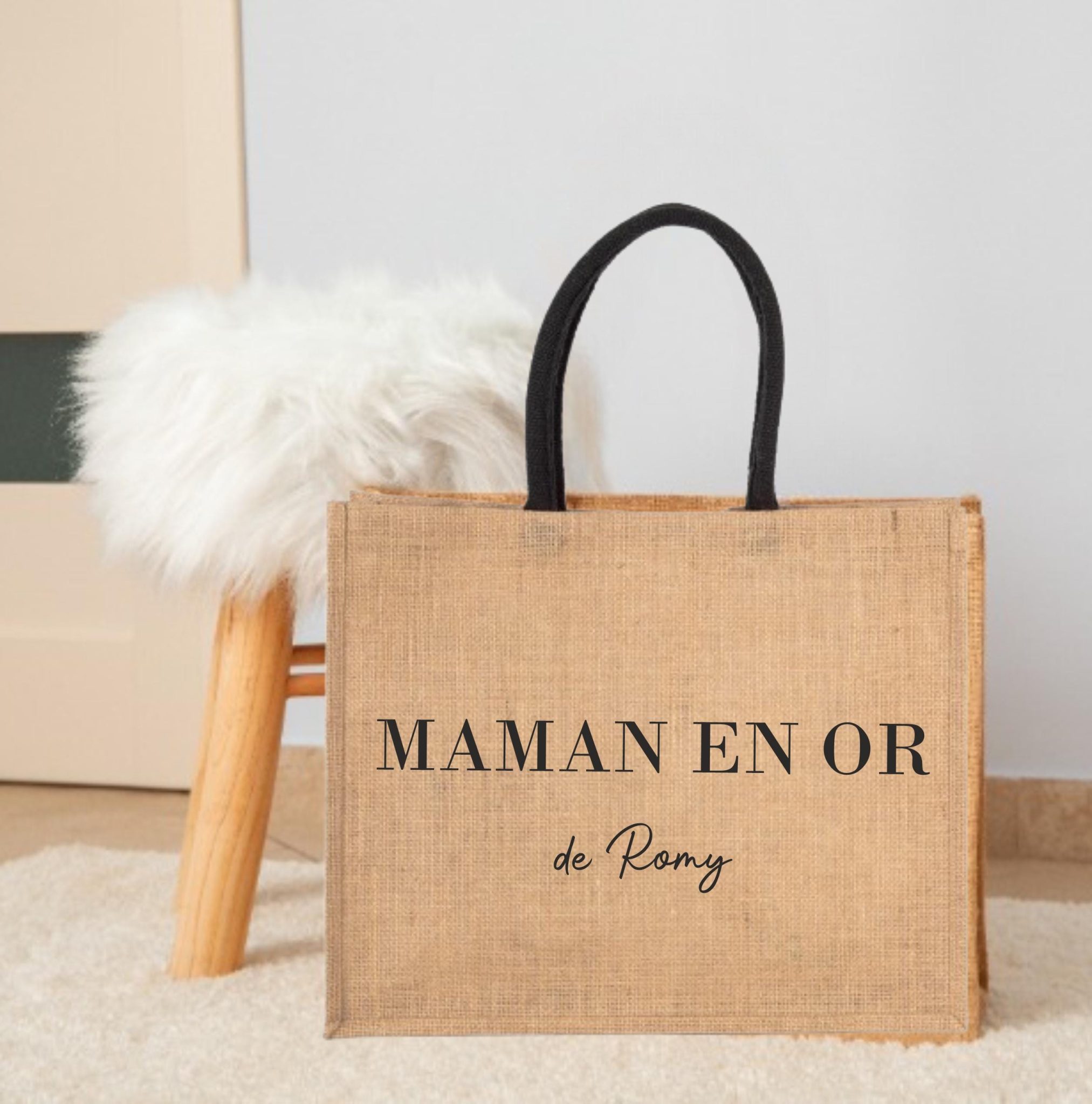 Sac en jute "Atsem en Or" personnalisé pour un Atsem — cadeau atsem