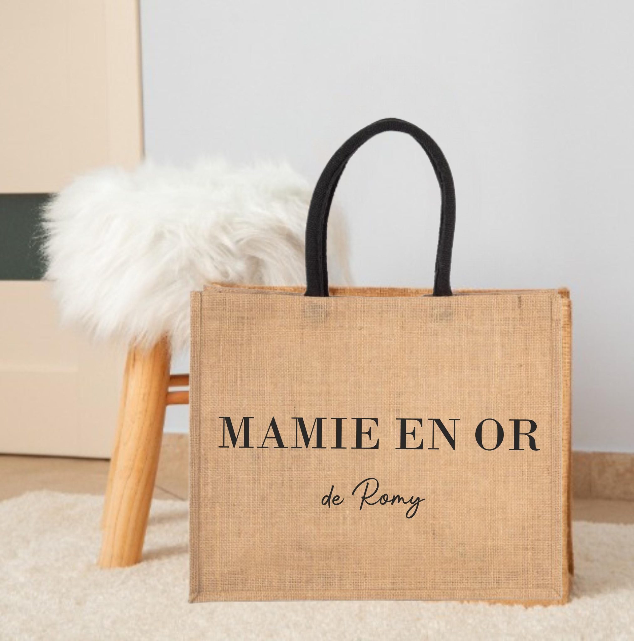 Sac en jute "Atsem en Or" personnalisé pour un Atsem — cadeau Atsem personnalisé