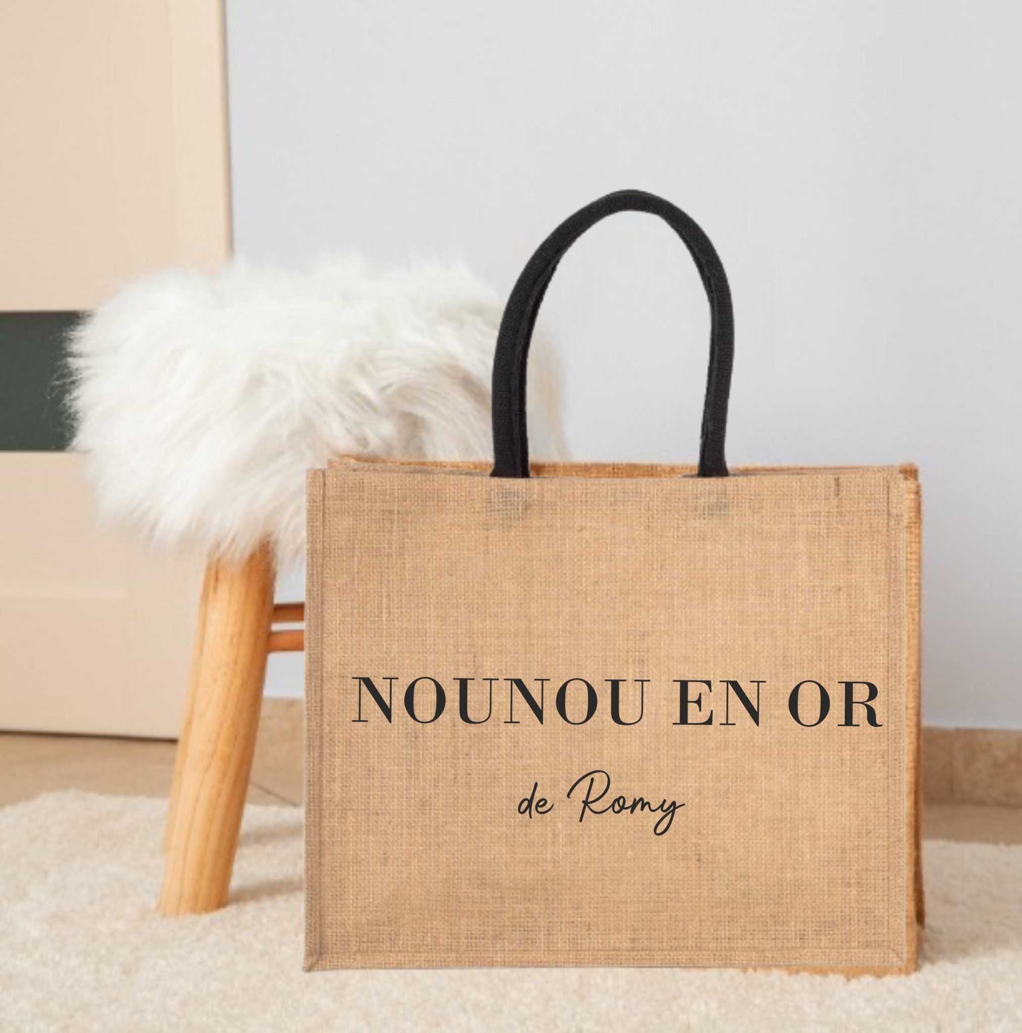 Sac en jute "Atsem en Or" personnalisé pour un Atsem — cadeau pour atsem
