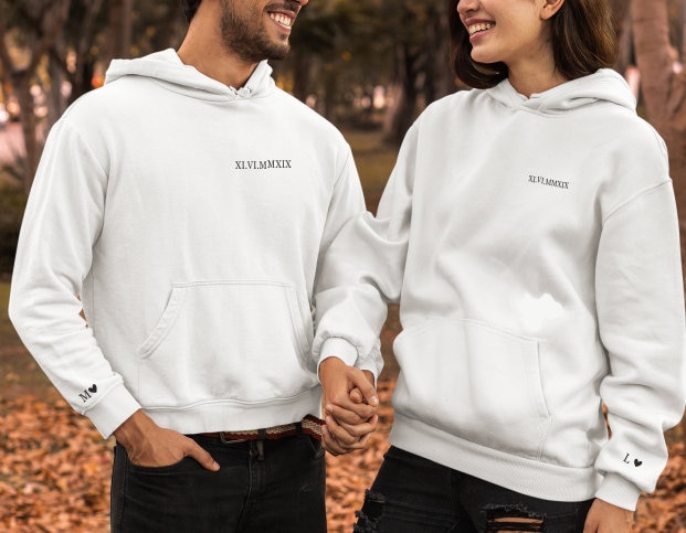 Sweat à capuche duo couple — Pull avec date rencontre
