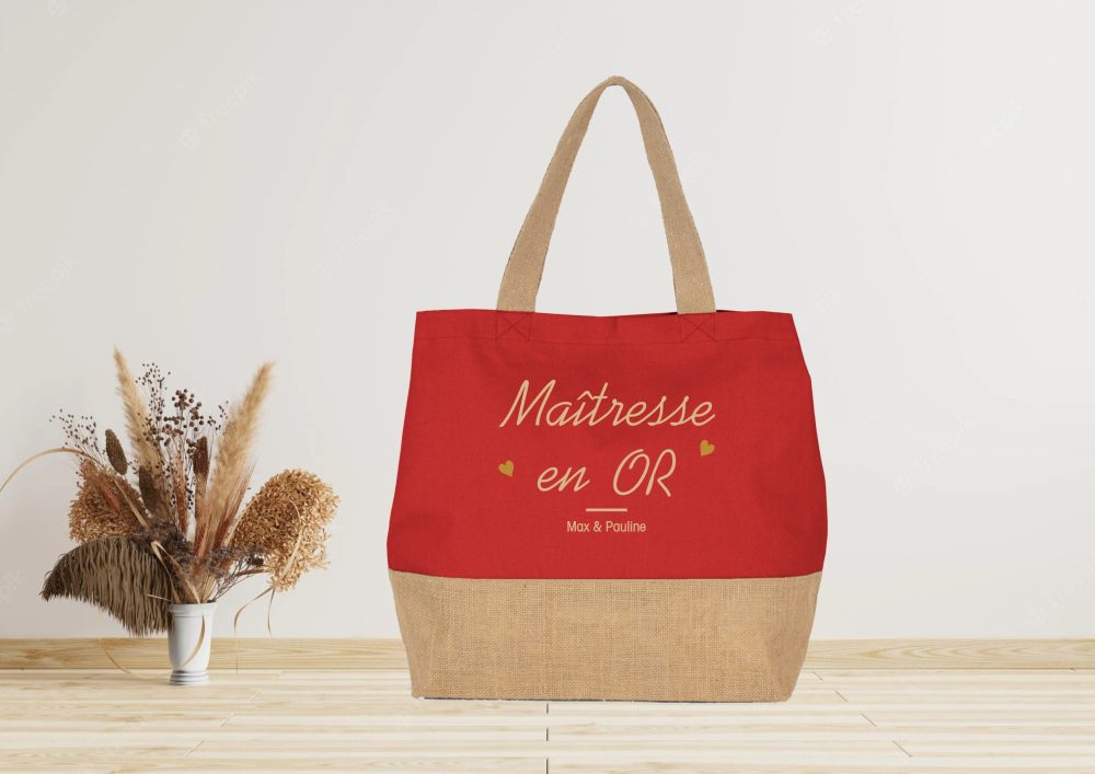 Grand sac cabas en jute à personnaliser — cadeau de fin d'année