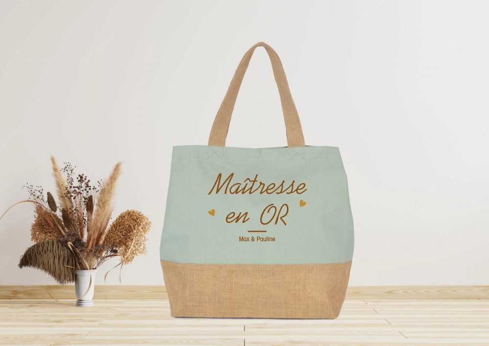 Grand sac cabas en jute à personnaliser — cadeau école