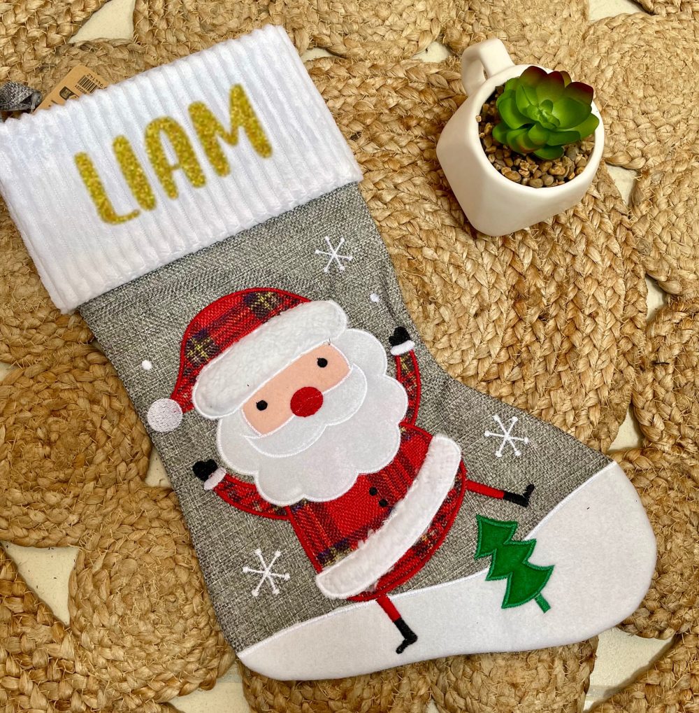 Grande botte de Noël personnalisée avec prénom — chaussette à suspendre