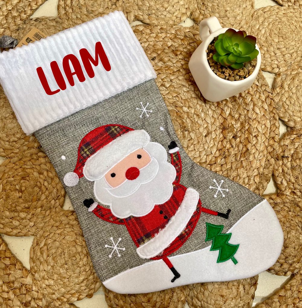 Grande chaussette de Noël grise — chaussette de noël enfant