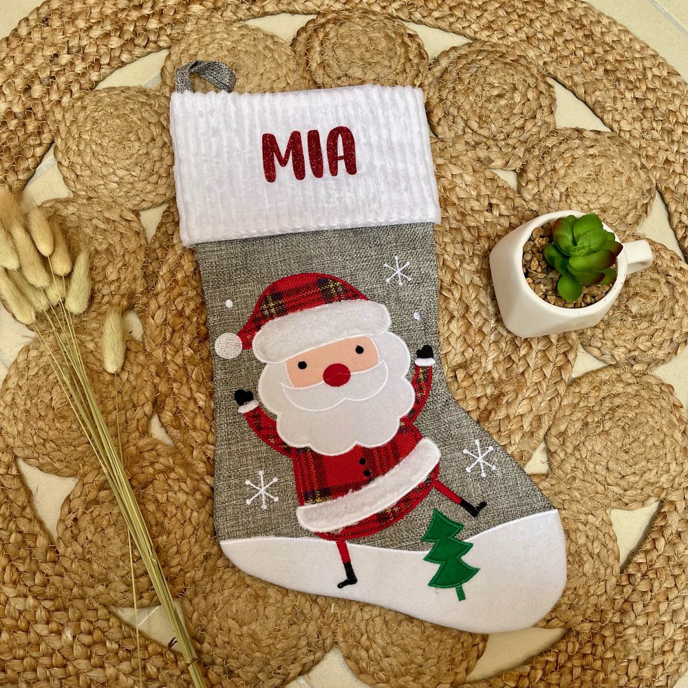 Grande chaussette de Noël grise — chaussette noël