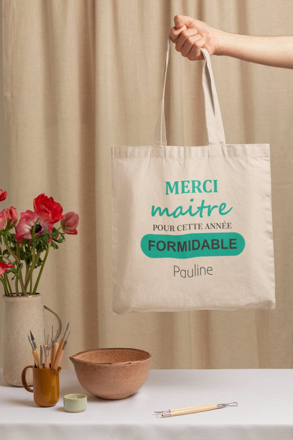 Tote bag personnalisé Maitresse Maitre — cadeau maitresse atsem